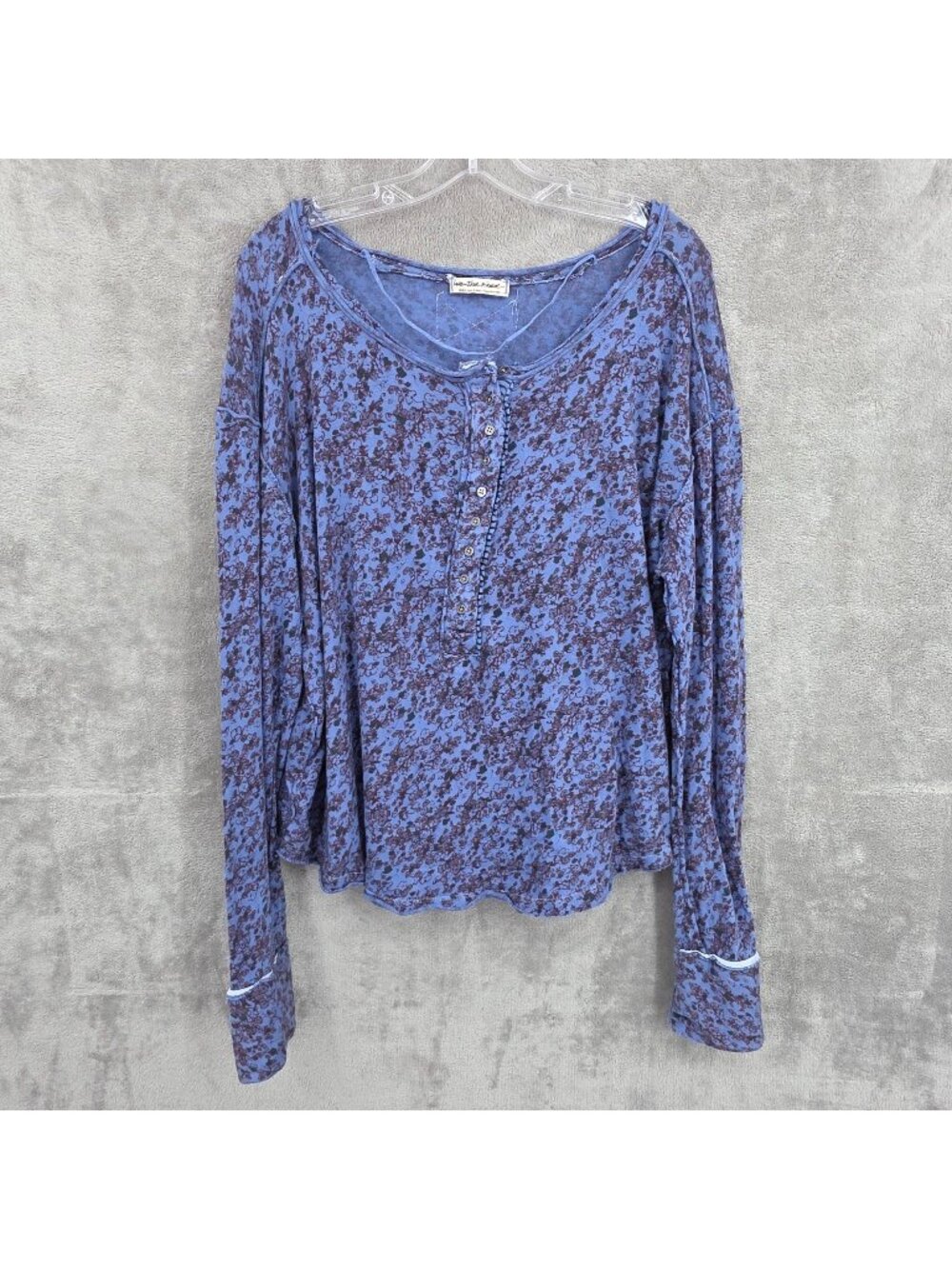 We The Free People Girl Meets Boy Henley Shirt S Periwinkle Purple Floral Boho